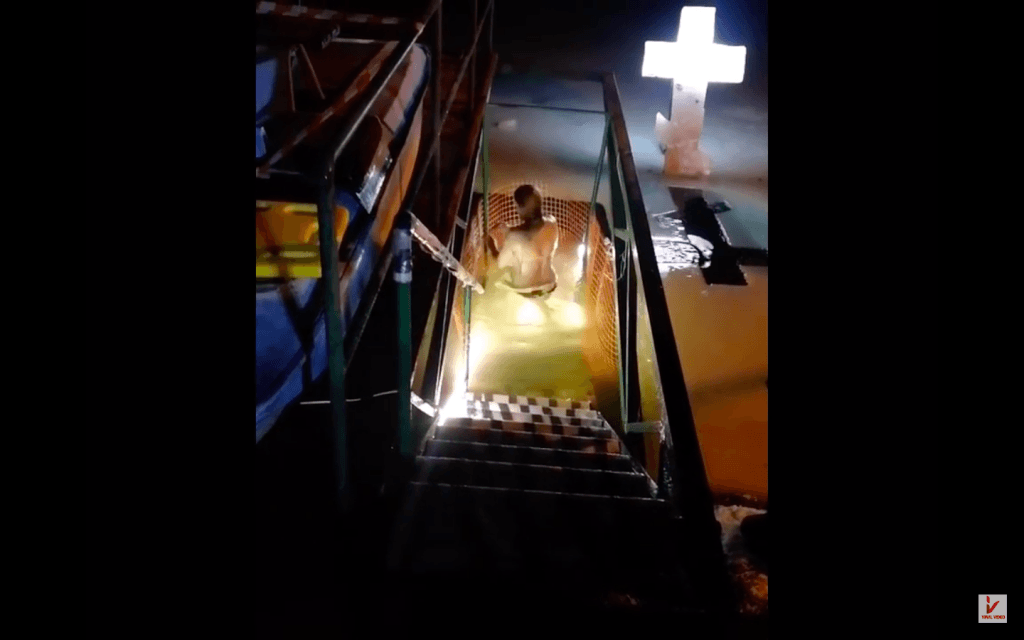 Christian Russian Celebrates The Revelation Of Baby Jesus, Dunking In Ice Water, 3 Times For Father, Son, And Holy Ghost